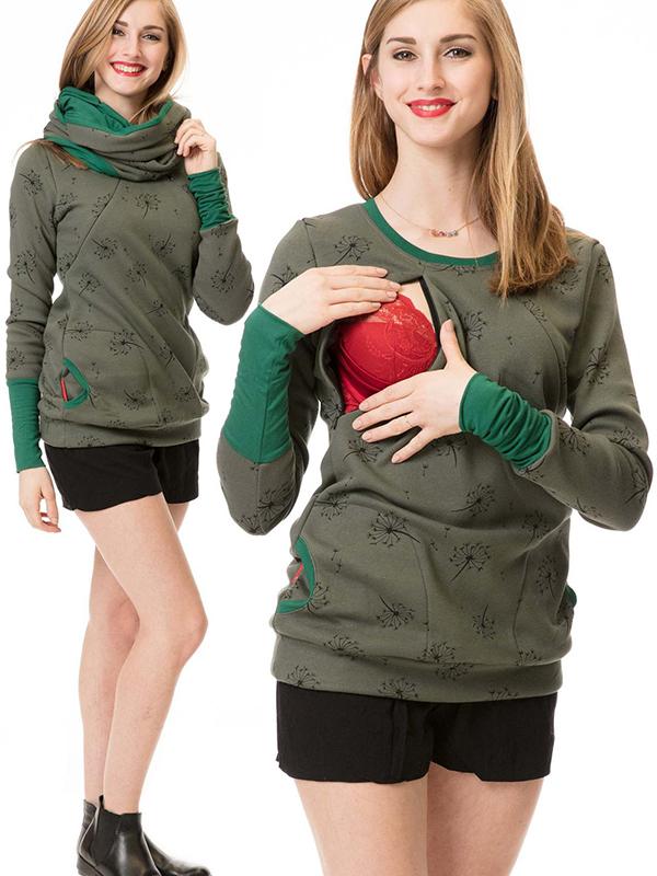 Adelheid Grau Bedrucktes Still-Sweatshirt mit Stillfunktion für Damen | Schwangerschaft Freizeit - S/M/L/XL