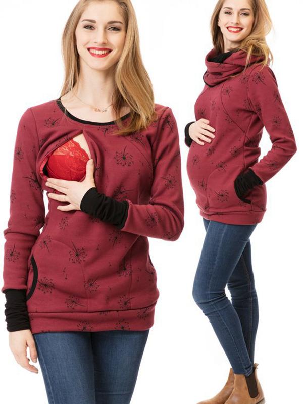 Adelheid Grau Bedrucktes Still-Sweatshirt mit Stillfunktion für Damen | Schwangerschaft Freizeit - S/M/L/XL