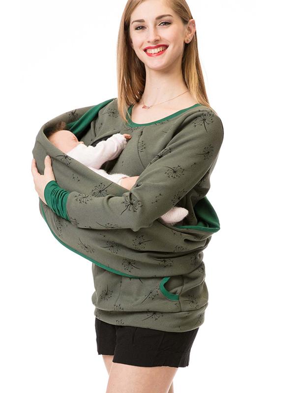 Adelheid Grau Bedrucktes Still-Sweatshirt mit Stillfunktion für Damen | Schwangerschaft Freizeit - S/M/L/XL