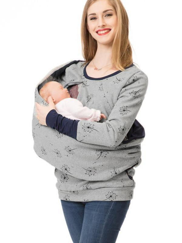 Adelheid Grau Bedrucktes Still-Sweatshirt mit Stillfunktion für Damen | Schwangerschaft Freizeit - S/M/L/XL