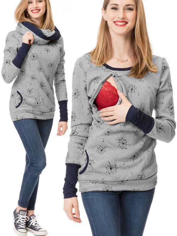 Adelheid Grau Bedrucktes Still-Sweatshirt mit Stillfunktion für Damen | Schwangerschaft Freizeit - S/M/L/XL