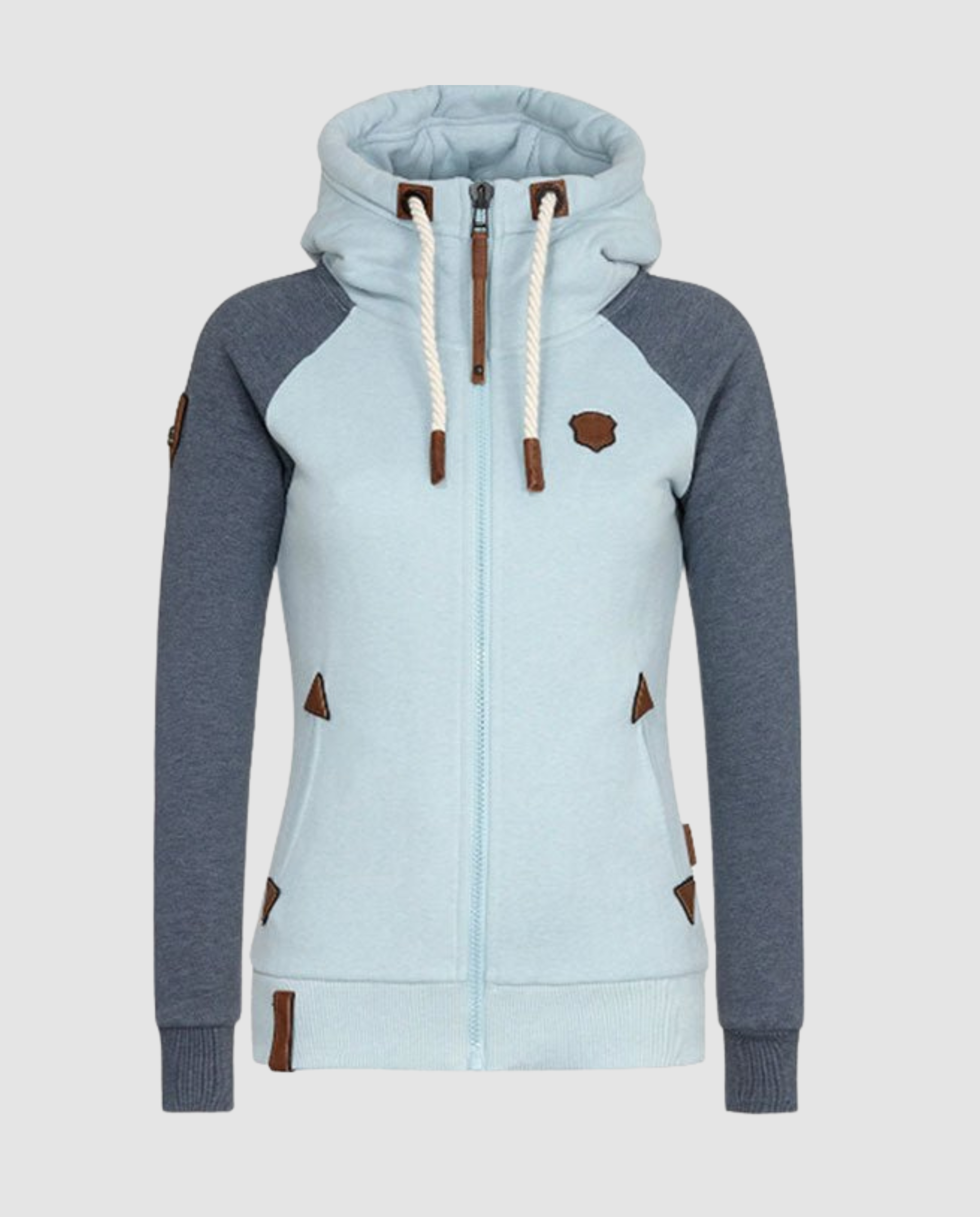 Lena Schwarz Zweifarbige Fleece Sweatjacke mit Kapuze und Reissverschluss für Damen | Casual Freizeit - XS/S/M/L/XL/2XL