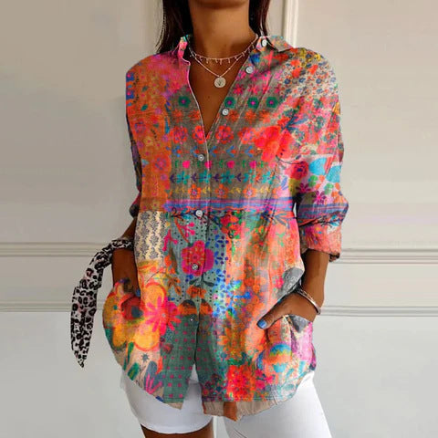 Blaire Damen Bluse | Printdesign mit Knopfleiste, 100% Baumwolle- S-5XL