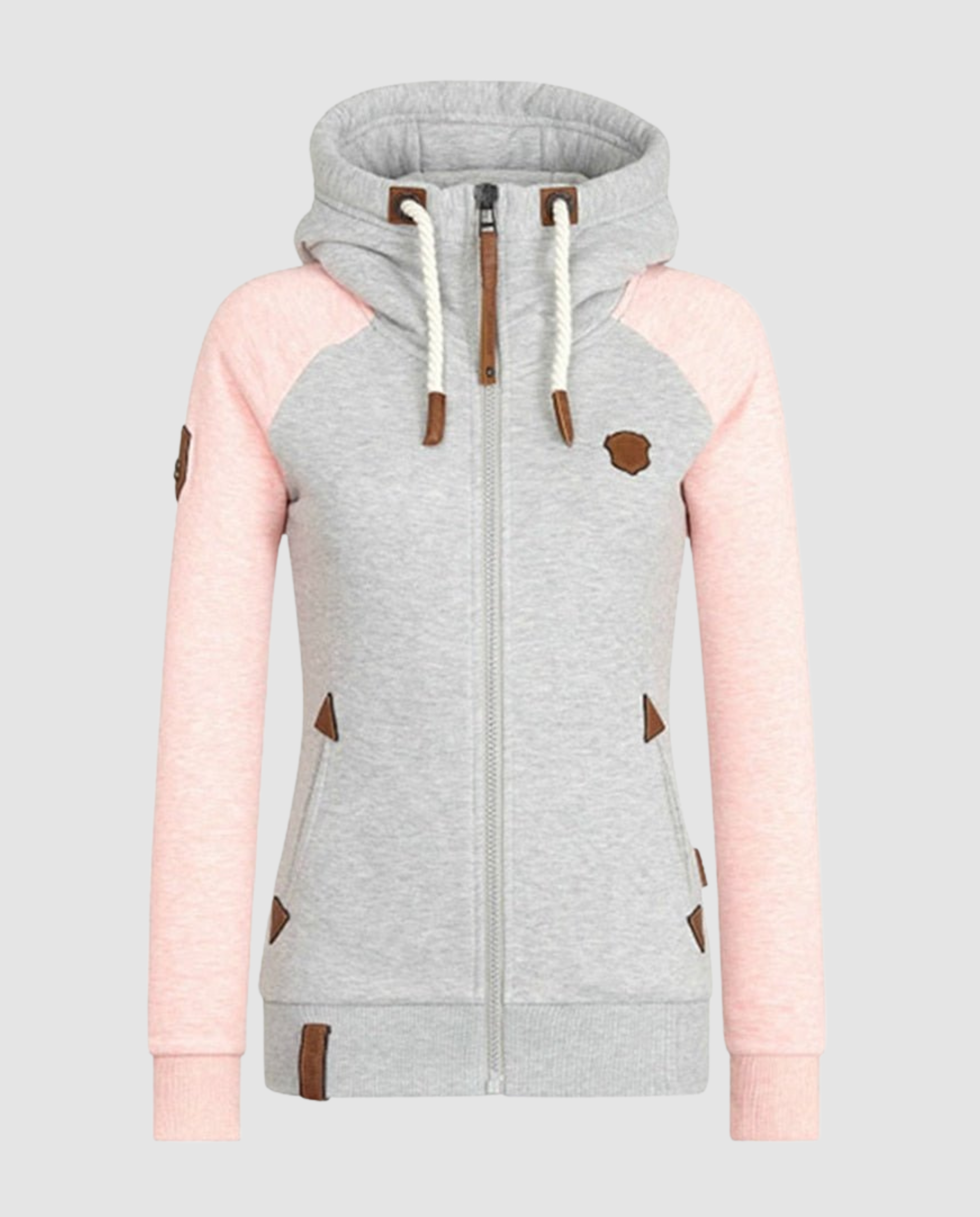 Lena Schwarz Zweifarbige Fleece Sweatjacke mit Kapuze und Reissverschluss für Damen | Casual Freizeit - XS/S/M/L/XL/2XL
