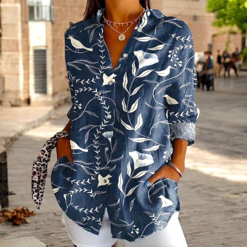 Blaire Damen Bluse | Printdesign mit Knopfleiste, 100% Baumwolle- S-5XL