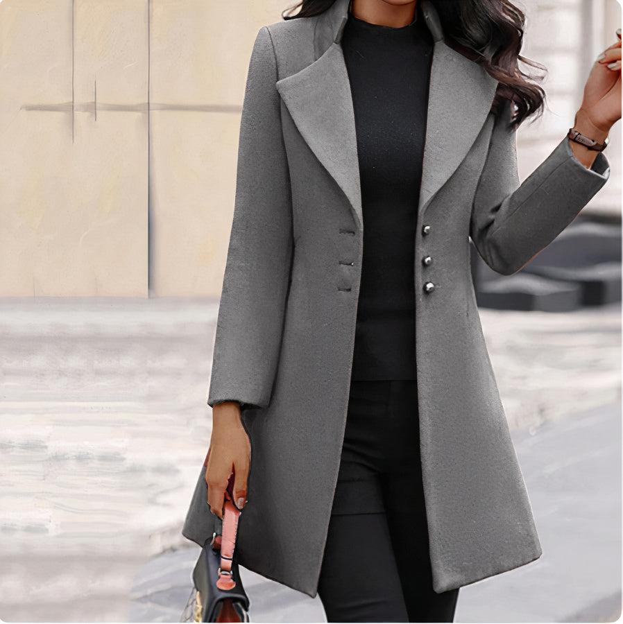 Rosmarie Schwarz Eleganter Langer Mantel in Leinenoptik für Damen | Büro und Stadtlook - S/M/L/XL/2XL/3XL