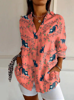 Blaire Damen Bluse | Printdesign mit Knopfleiste, 100% Baumwolle- S-5XL