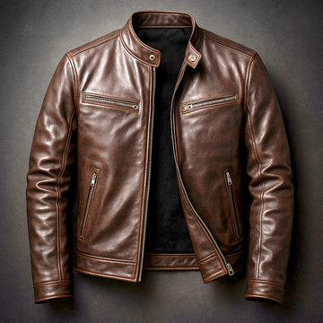 Werner Zigarrenbraun Vintage Leder-Optik Biker-Jacke für Herren | Casual Freizeit Vintage Stil - XS/S/M/L/XL/2XL/3XL