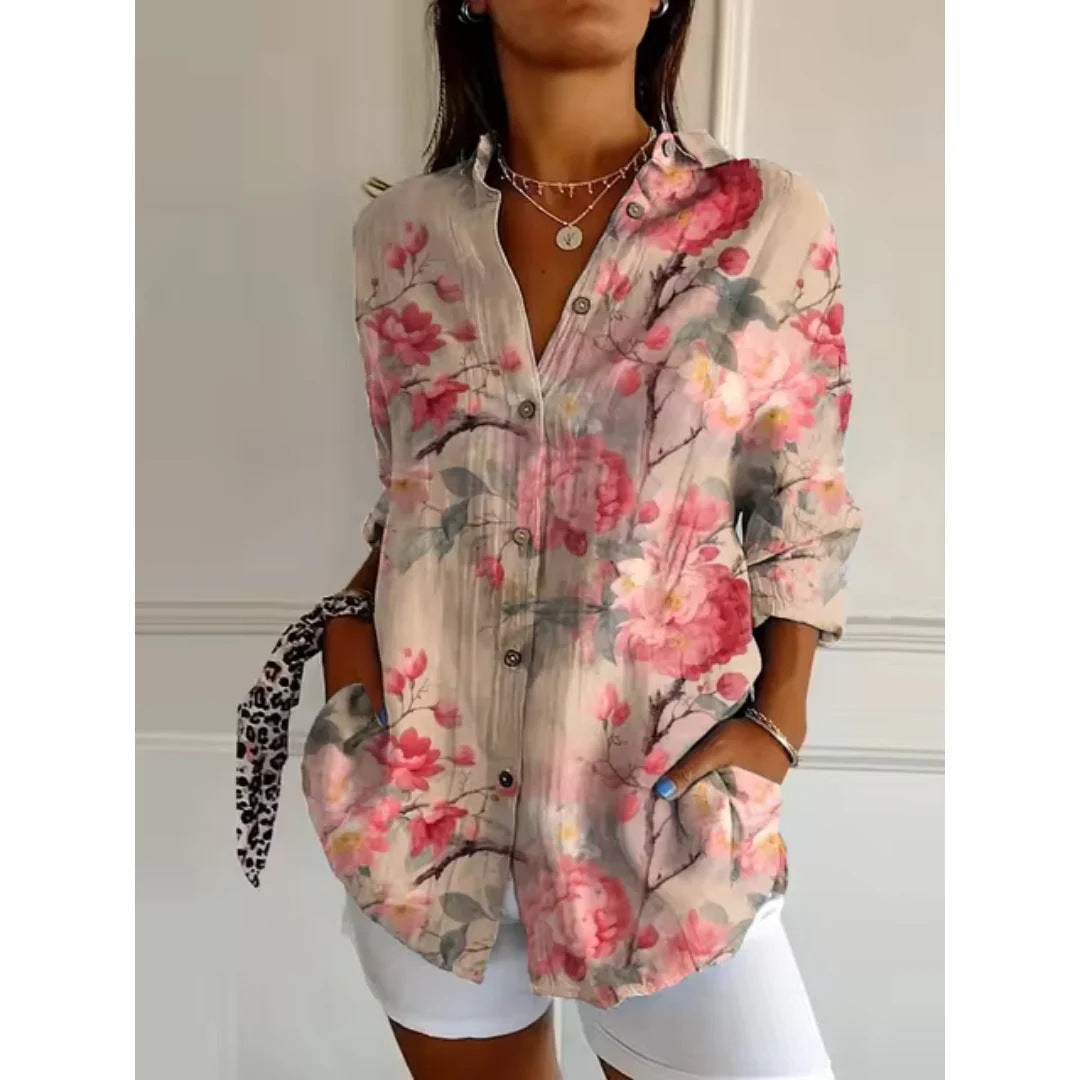 Blaire Damen Bluse | Printdesign mit Knopfleiste, 100% Baumwolle- S-5XL