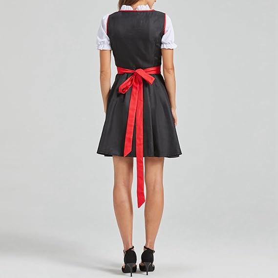 Ingrid Schwarz-Rot Traditionelles Dirndl mit Schürze für Damen | Oktoberfest Trachtenkleid - XS/S/M/L/XL/2XL/3XL/4XL/5XL