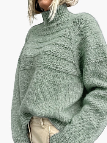 Gisela Hellgrün Oversized Strickpullover mit hohem Kragen für Damen | Herbst Winter Casual - S/M/L/XL/2XL