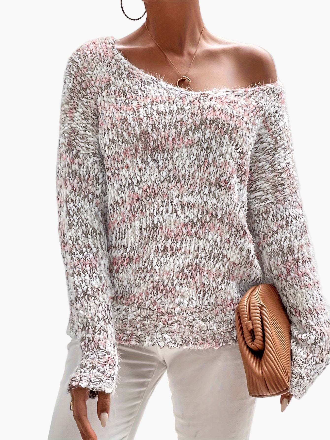 Karin Rot Schulterfreier Grobstrick-Pullover für Damen | Lockerer Casual Stil Winter - XS/S/M/L