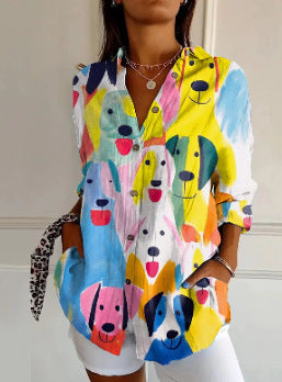Blaire Damen Bluse | Printdesign mit Knopfleiste, 100% Baumwolle- S-5XL