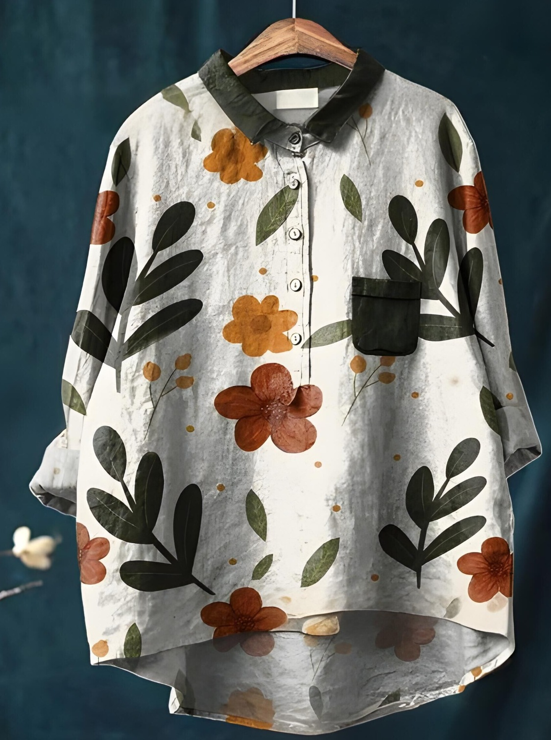Rosa Damen Hemdbluse | Aquarell Blumenmuster, Oversized- S-5XL
