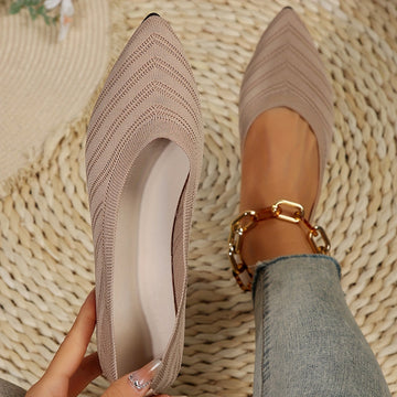 Nadine Aprikose Gestrickte Spitzschuh Flats für Damen | Leichter Slip-On Komfort | Alltag und Büro - 35/36/37/38/39/40/41/42/43