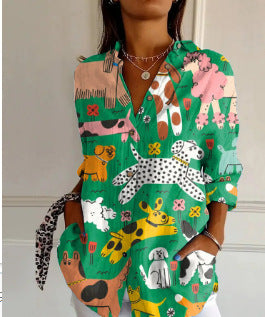 Blaire Damen Bluse | Printdesign mit Knopfleiste, 100% Baumwolle- S-5XL
