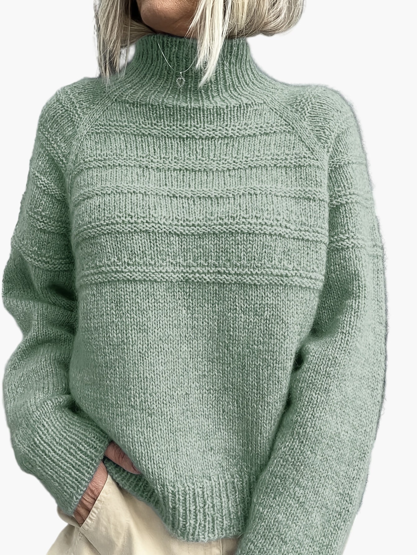 Gisela Hellgrün Oversized Strickpullover mit hohem Kragen für Damen | Herbst Winter Casual - S/M/L/XL/2XL