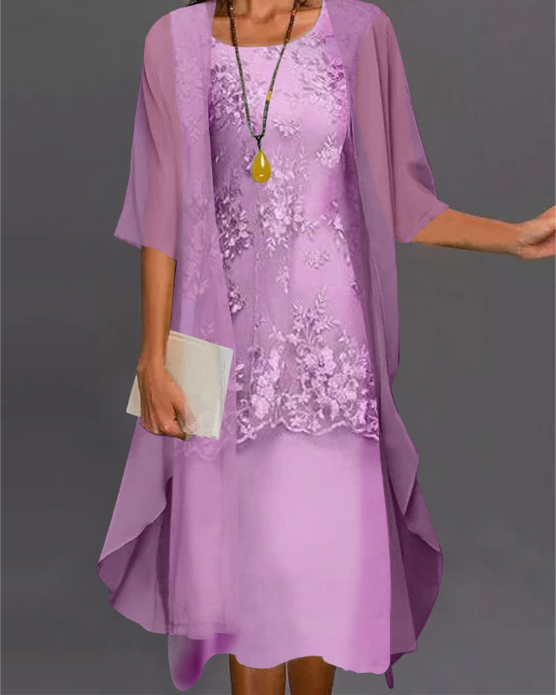 Rosemarie Himmelblau Spitzen-Chiffon Zweiteiliges Kleid für Damen | Elegante Midi-Silhouette | Hochzeit & Festlichkeiten - M/L/XL/2XL/3XL