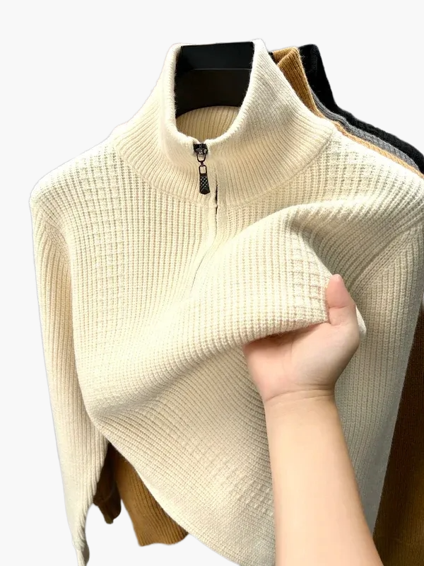 Werner Schwarz Strickpullover mit Halbhohem Reissverschlusskragen für Herren | Herbst Winter Casual - M/L/XL/2XL/3XL/4XL