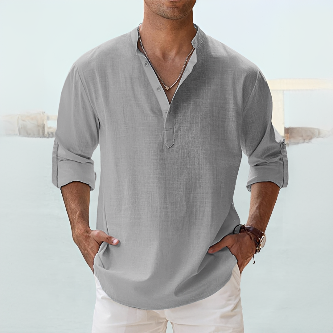 Kurt Beige Linen-Look Henley Sommerhemd for Men | Leichter Entspannter Stil | Urlaub und Alltag - S/M/L/XL/2XL/3XL/4XL