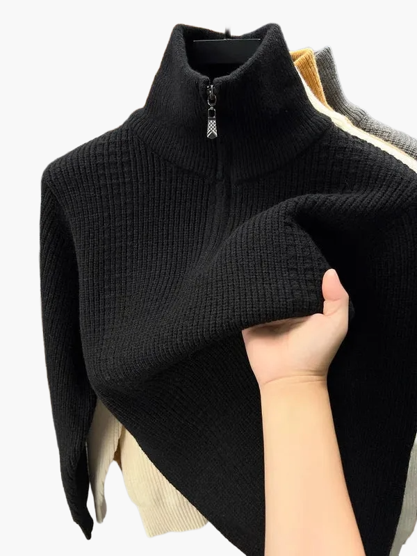 Werner Schwarz Strickpullover mit Halbhohem Reissverschlusskragen für Herren | Herbst Winter Casual - M/L/XL/2XL/3XL/4XL