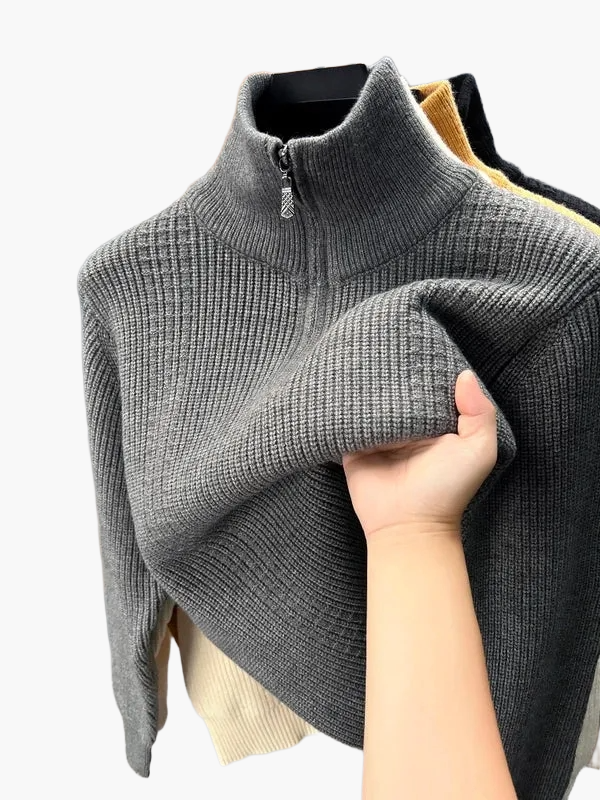 Werner Schwarz Strickpullover mit Halbhohem Reissverschlusskragen für Herren | Herbst Winter Casual - M/L/XL/2XL/3XL/4XL