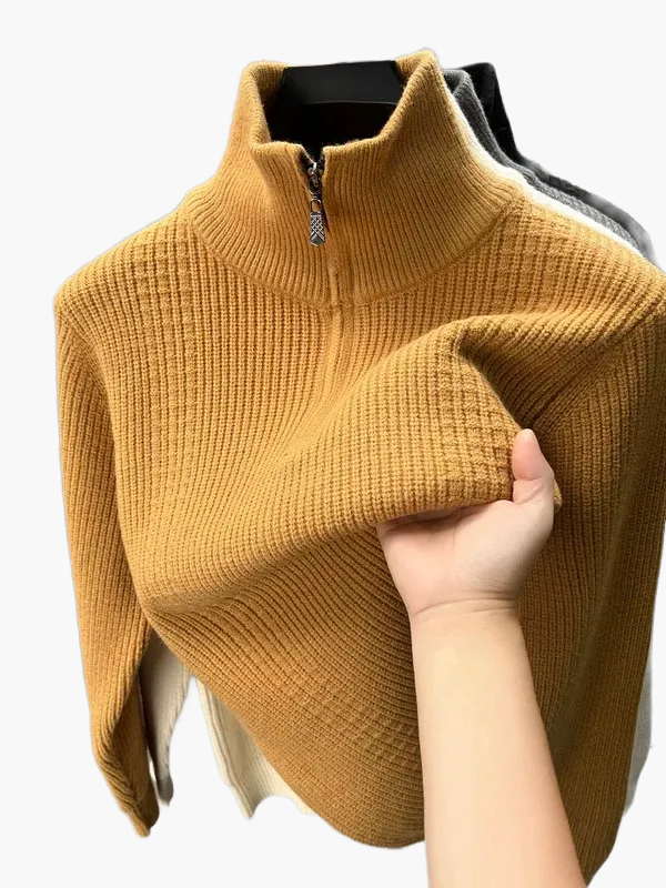 Werner Schwarz Strickpullover mit Halbhohem Reissverschlusskragen für Herren | Herbst Winter Casual - M/L/XL/2XL/3XL/4XL
