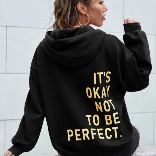 Vreni Schwarz Oversized Hoodie mit Kapuze und Rückenprint für Damen | Casual Statement Stil - XS/S/M/L/XL/2XL/3XL