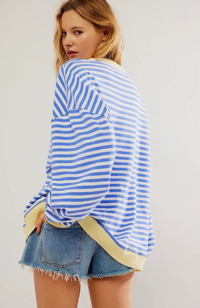Irene Himmelblau Oversized Gestreiftes Sweatshirt für Damen | Casual Herbst Freizeit - S/M/L/XL