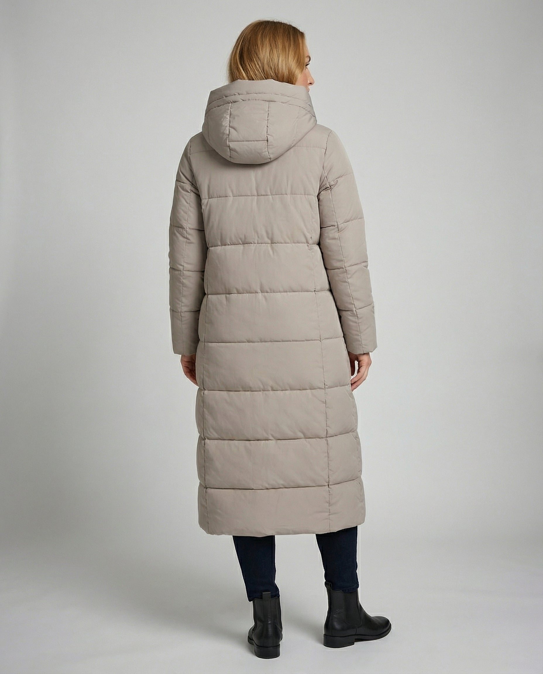 Vreni Schwarz Langer Gesteppter Wintermantel mit Kapuze für Damen | Isoliert Warm Winter - S/M/L/XL/2XL