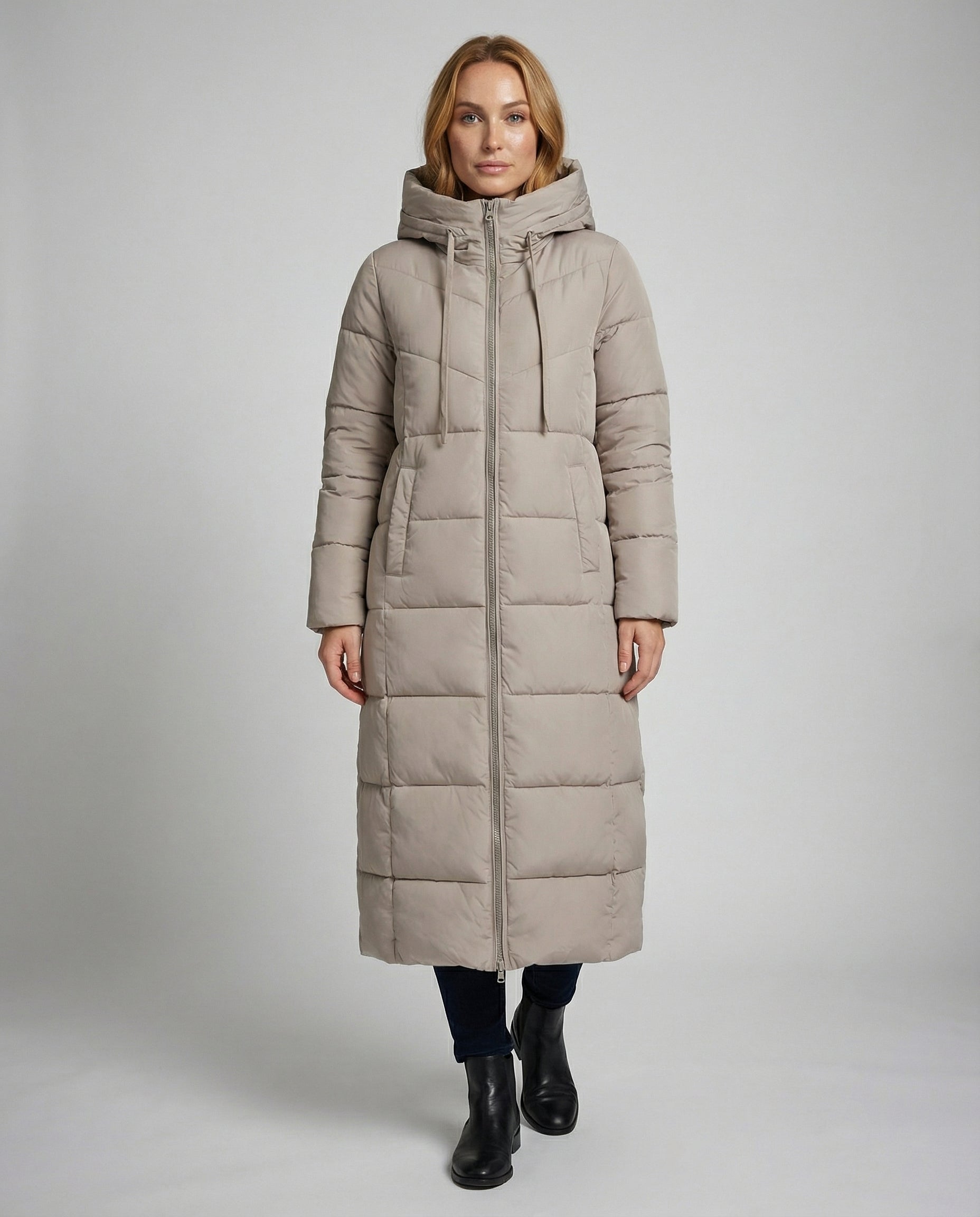 Vreni Schwarz Langer Gesteppter Wintermantel mit Kapuze für Damen | Isoliert Warm Winter - S/M/L/XL/2XL