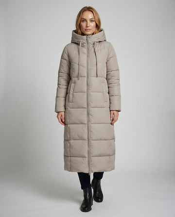 Vreni Schwarz Langer Gesteppter Wintermantel mit Kapuze für Damen | Isoliert Warm Winter - S/M/L/XL/2XL