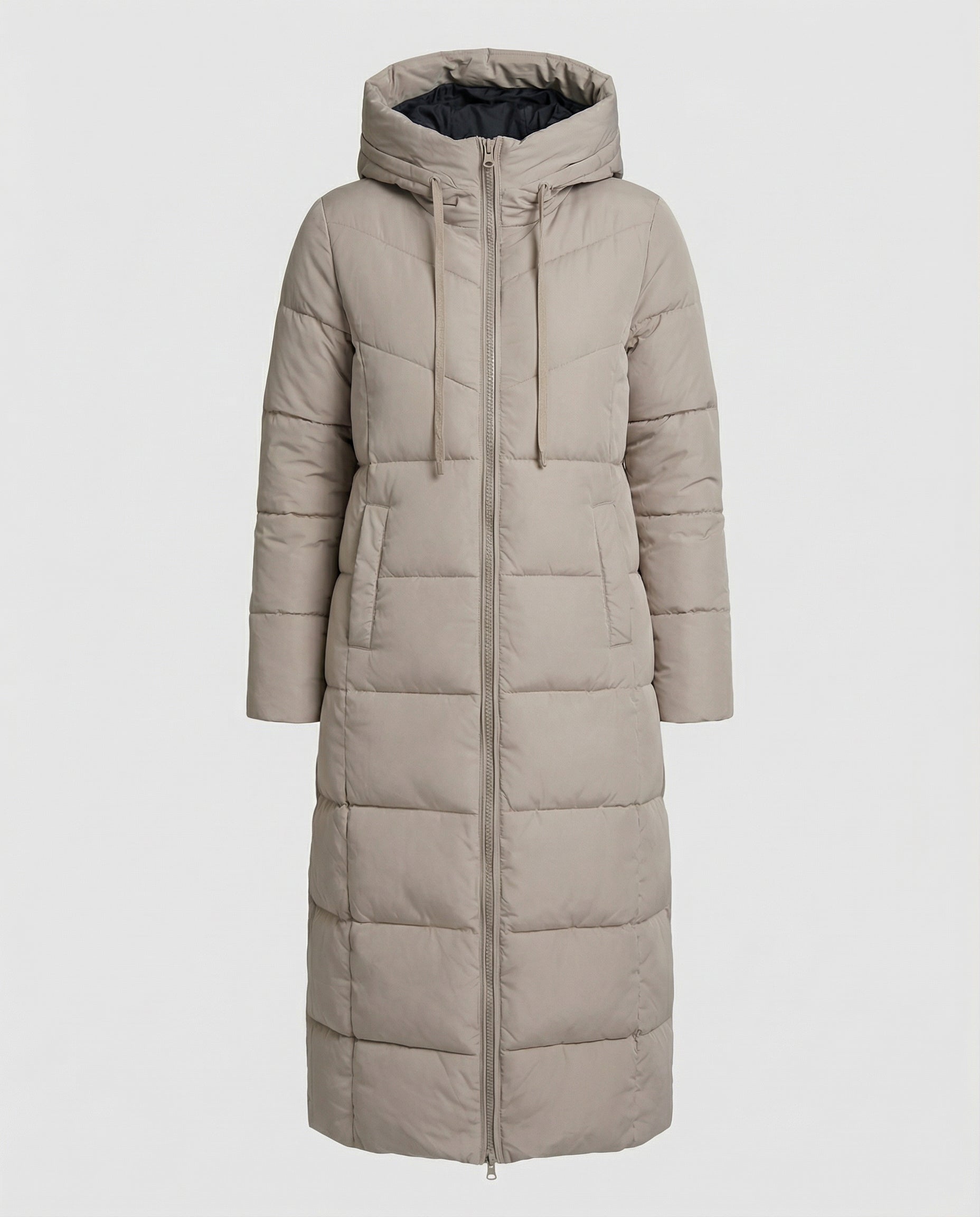 Vreni Schwarz Langer Gesteppter Wintermantel mit Kapuze für Damen | Isoliert Warm Winter - S/M/L/XL/2XL