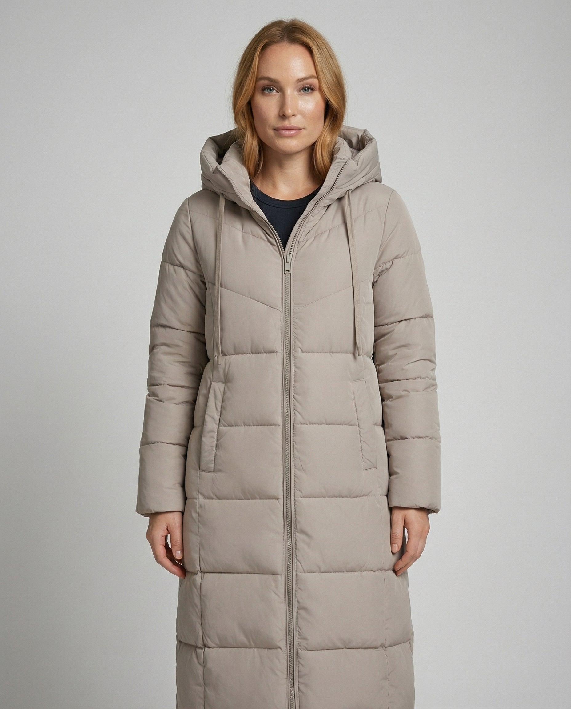 Vreni Schwarz Langer Gesteppter Wintermantel mit Kapuze für Damen | Isoliert Warm Winter - S/M/L/XL/2XL