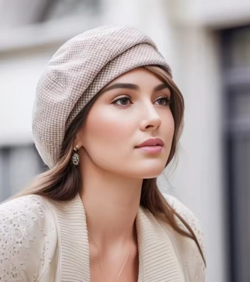 Renate Khaki Kariertes Barett für Damen | Französischer Stil Herbst Winter - Einheitsgrösse