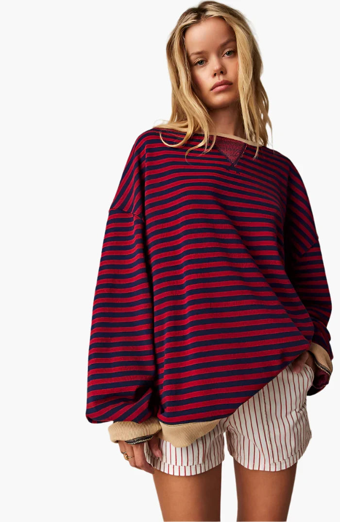 Irene Himmelblau Oversized Gestreiftes Sweatshirt für Damen | Casual Herbst Freizeit - S/M/L/XL