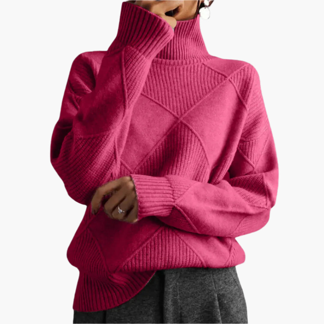 Anita Gelb Oversized Rollkragenpullover mit Rautenmuster für Damen | Casual Büro Herbst - S/M/L/XL/2XL