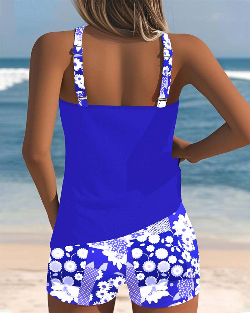 Vreni Lila Florales Tankini Set für Damen | Schnelltrocknend Sportlich - S/M/L/XL/2XL/3XL/4XL