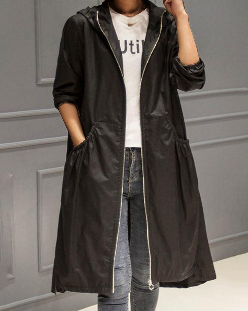 Xenia Khaki Langer Trenchcoat mit Kapuze für Damen | Wasserdicht Herbst Winter Casual - M/L/XL/2XL/3XL