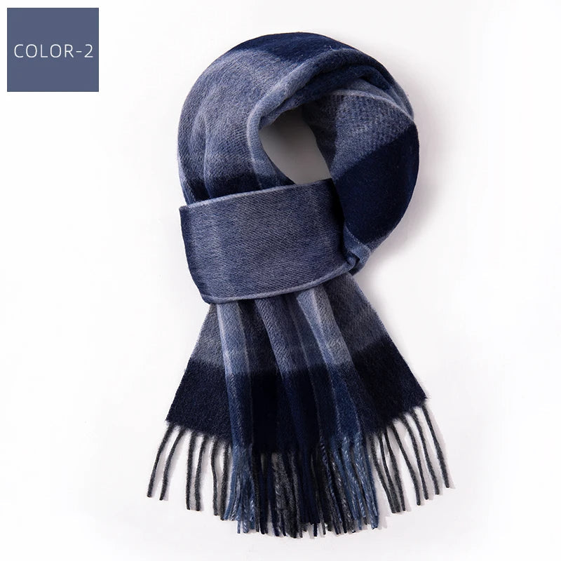 Ernst Blau Karierter Winter-Schal mit Fransen für Damen und Herren | Karomuster Warm Casual - 180 x 30 cm