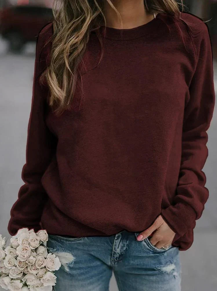 Monika Rot Casual Sweatshirt mit Rundhalsausschnitt für Damen | Herbst Alltag - S/M/L/XL/2XL/3XL/4XL/5XL