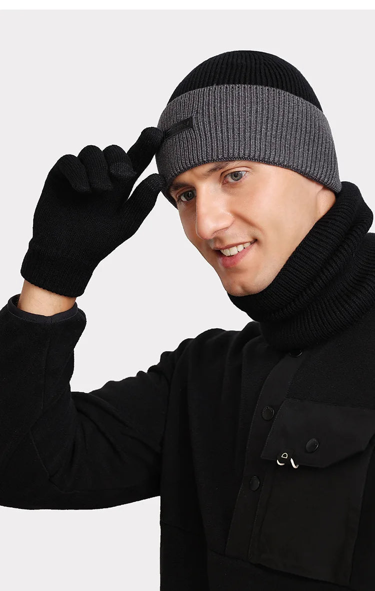 Heinz Dunkelgrau Gestrickte Winter Mütze und Schlauchschal Set für Herren | Warm Casual Zweiteiler - Einheitsgrösse