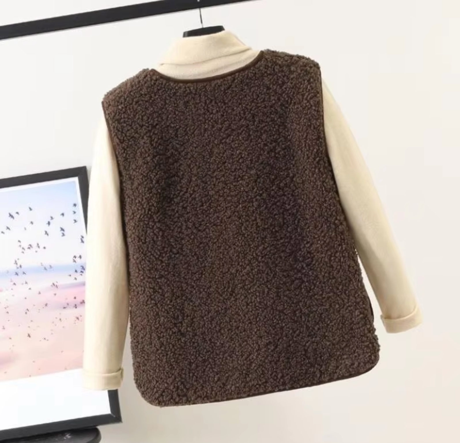 Monika Braun Ärmellose Sherpa-Weste für Damen | Winter Casual Fleece-Optik mit Knopfleiste - S/M/L/XL
