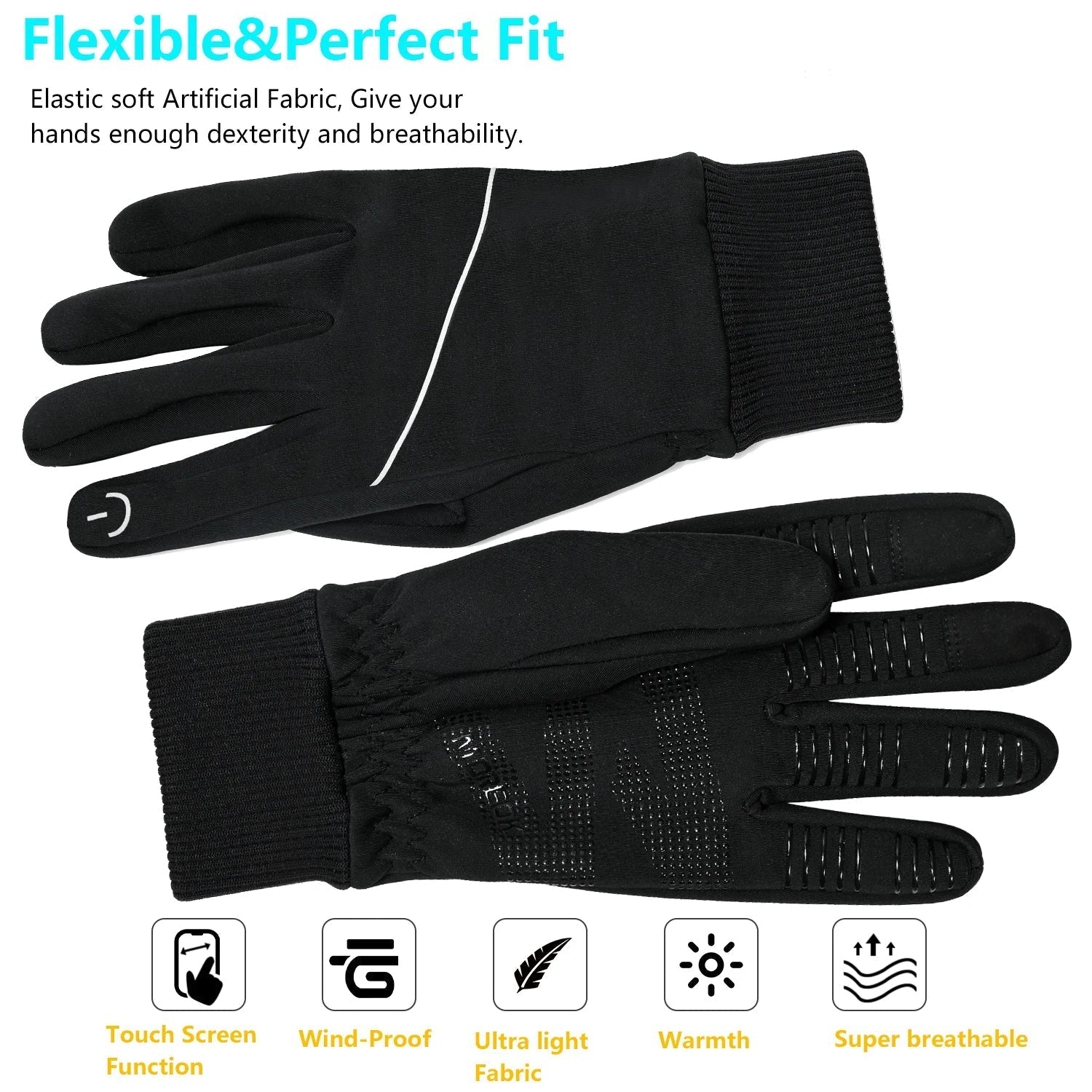 Werner Schwarz Winddichte Thermo-Handschuhe mit Touchscreen-Funktion | Winter Outdoor Radfahren - S/M/L/XL/2XL