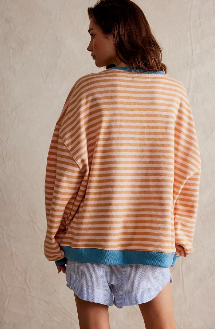 Irene Himmelblau Oversized Gestreiftes Sweatshirt für Damen | Casual Herbst Freizeit - S/M/L/XL