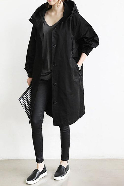 Änne Türkis Mittellange Kapuzenjacke mit Knopfleiste für Damen | Locker Casual Übergangszeit - S/M/L/XL/2XL/3XL/4XL