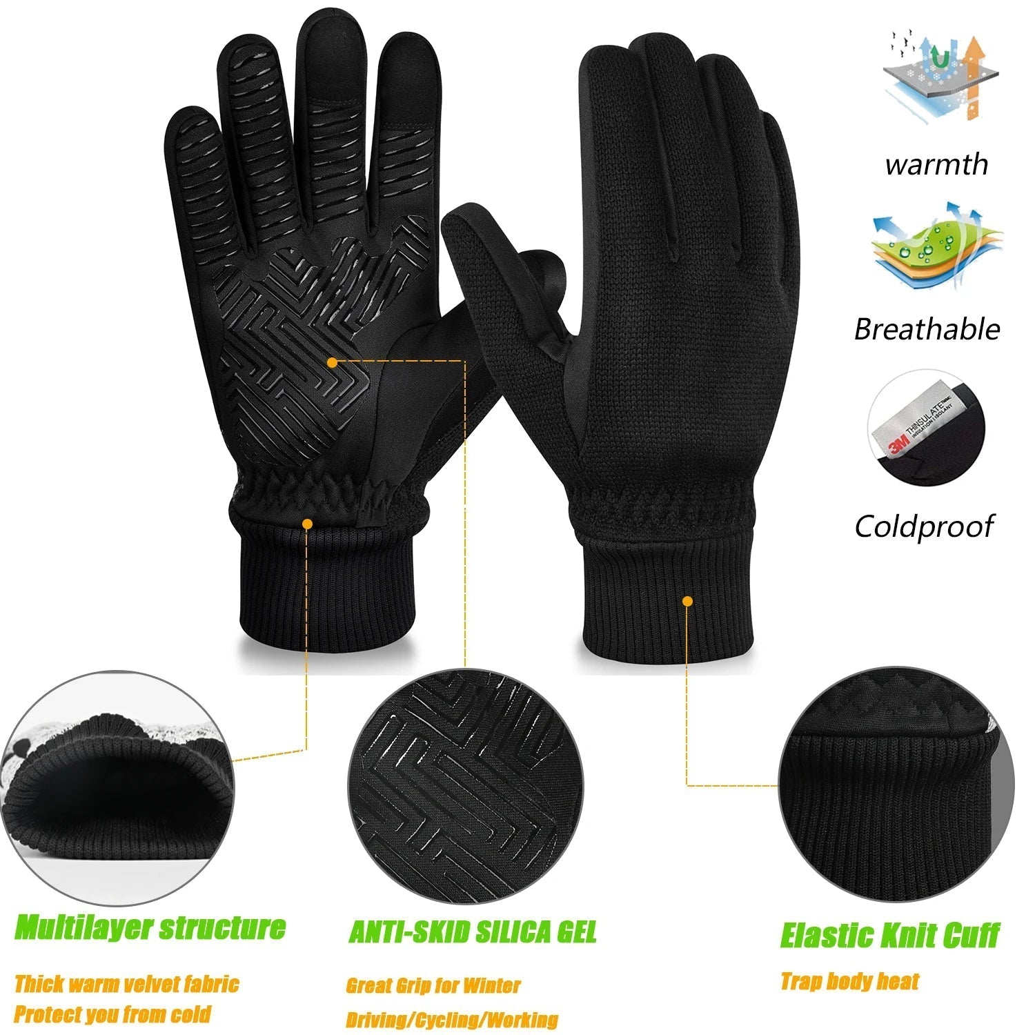 Werner Hellgrau Isolierte Touchscreen Winterhandschuhe für Herren | 3M Thinsulate Rutschfest Radfahren - S/M/L/XL/2XL