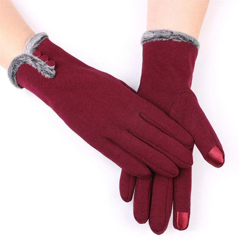 Erika Schwarz Touchscreen-Handschuhe mit Kunstfell-Besatz für Damen | Warme Winterhandschuhe Casual - Einheitsgrösse