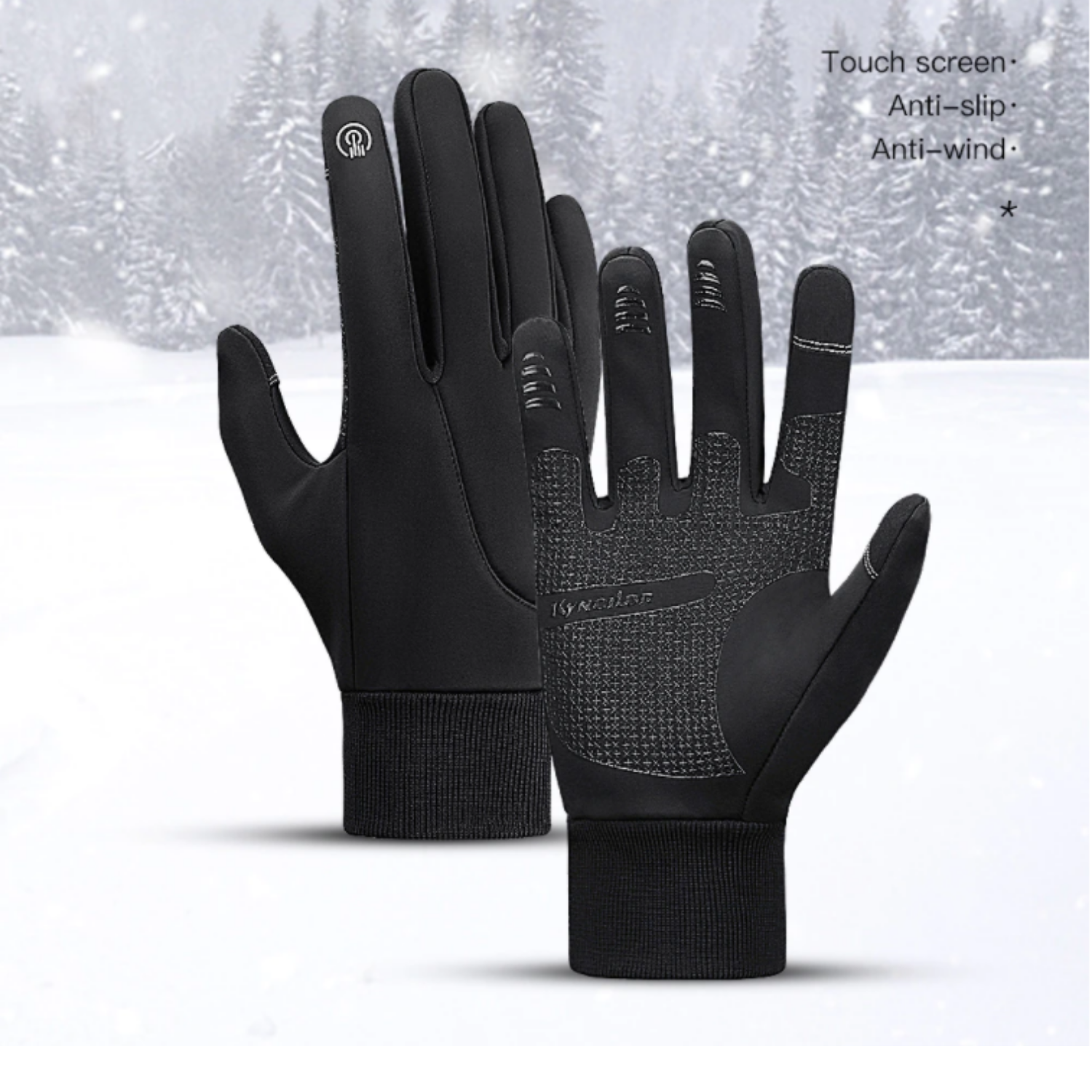 Beat Schwarz Winddichte Wasserabweisende Touchscreen-Winterhandschuhe mit Fleece-Innenseite | Outdoor Radfahren Freizeit - S/M/L