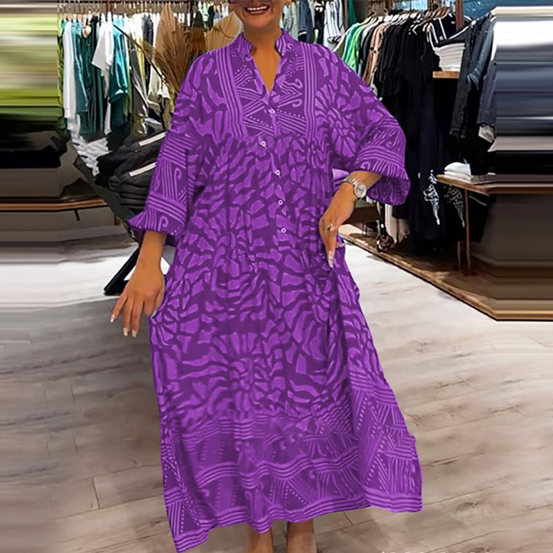 Monika Rosa Grafik-Print Maxikleid für Damen | Fliessende Weite Passform | Alltag & Urlaub - S-3XL